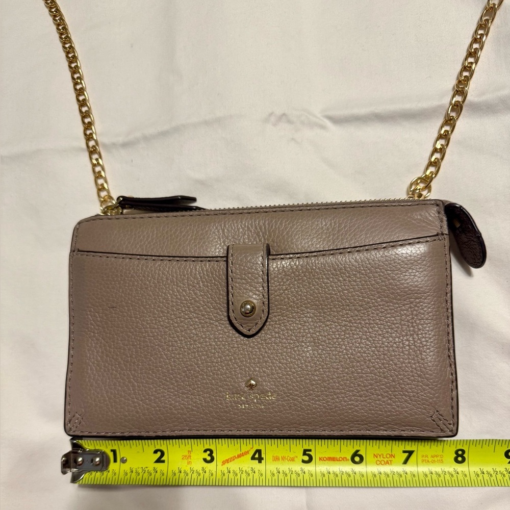 Kate Spade Taupe Leather Crossbody Bag with Gold Chain